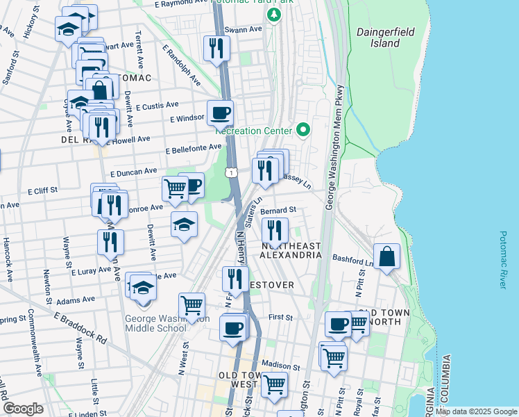 map of restaurants, bars, coffee shops, grocery stores, and more near 101 Independence Avenue Southeast in Washington