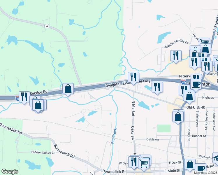 map of restaurants, bars, coffee shops, grocery stores, and more near 354 Old U.S. 40 in Warrenton