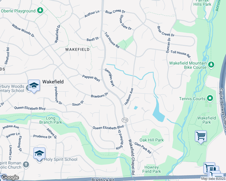 map of restaurants, bars, coffee shops, grocery stores, and more near 4805 Wakefield Chapel Road in Annandale