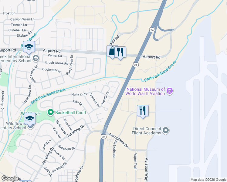 map of restaurants, bars, coffee shops, grocery stores, and more near 5336 Blair View in Colorado Springs