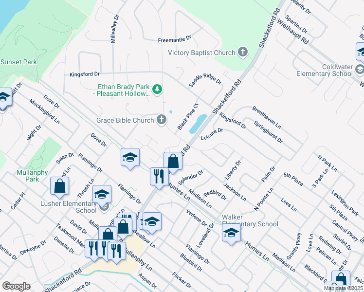 map of restaurants, bars, coffee shops, grocery stores, and more near 2228 New Sun Drive in Florissant