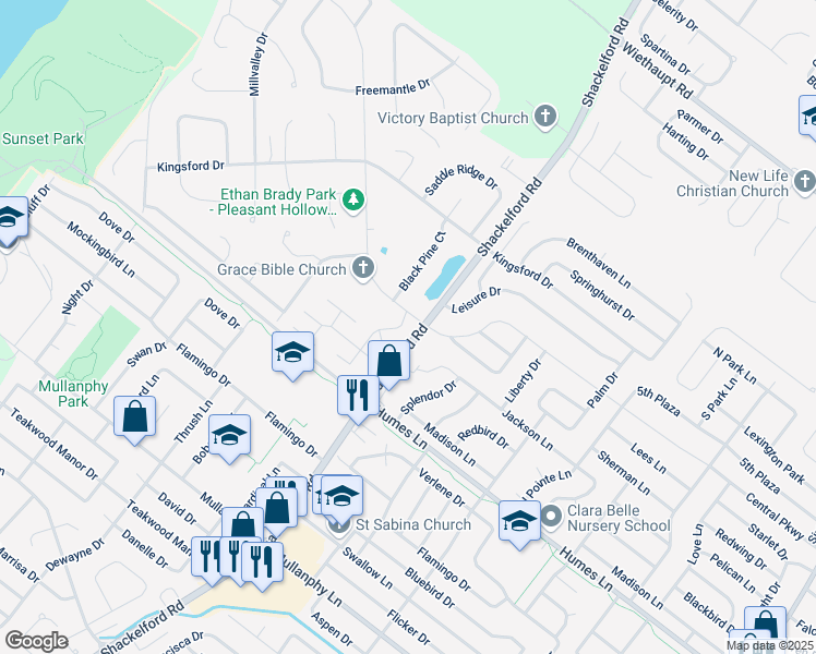 map of restaurants, bars, coffee shops, grocery stores, and more near 2232 New Sun Drive in Florissant