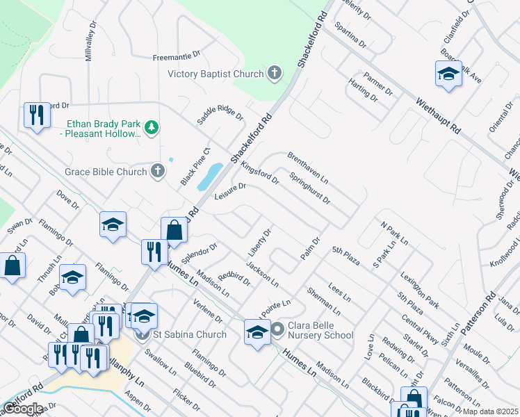map of restaurants, bars, coffee shops, grocery stores, and more near 1455 Leisure Drive in Florissant