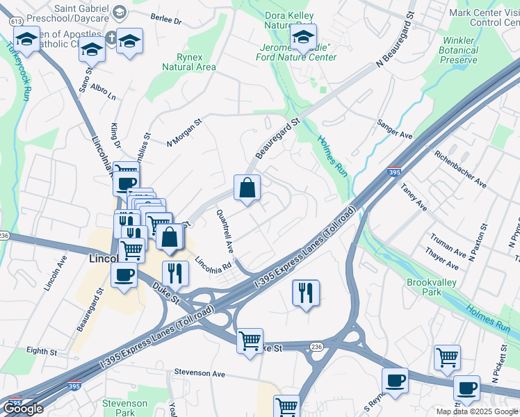 map of restaurants, bars, coffee shops, grocery stores, and more near 420 North Armistead Street in Alexandria