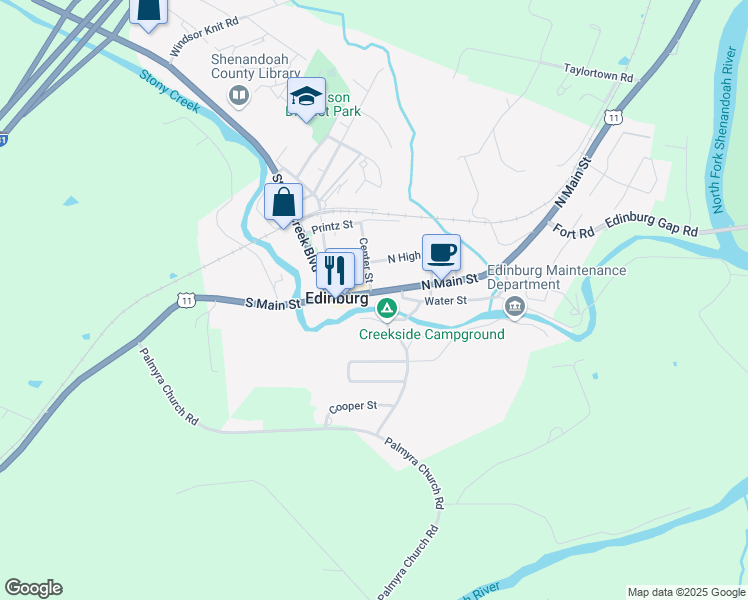 map of restaurants, bars, coffee shops, grocery stores, and more near 101 South Main Street in Edinburg