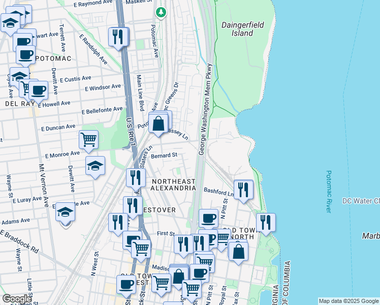 map of restaurants, bars, coffee shops, grocery stores, and more near 101 Independence Avenue Southeast in Washington