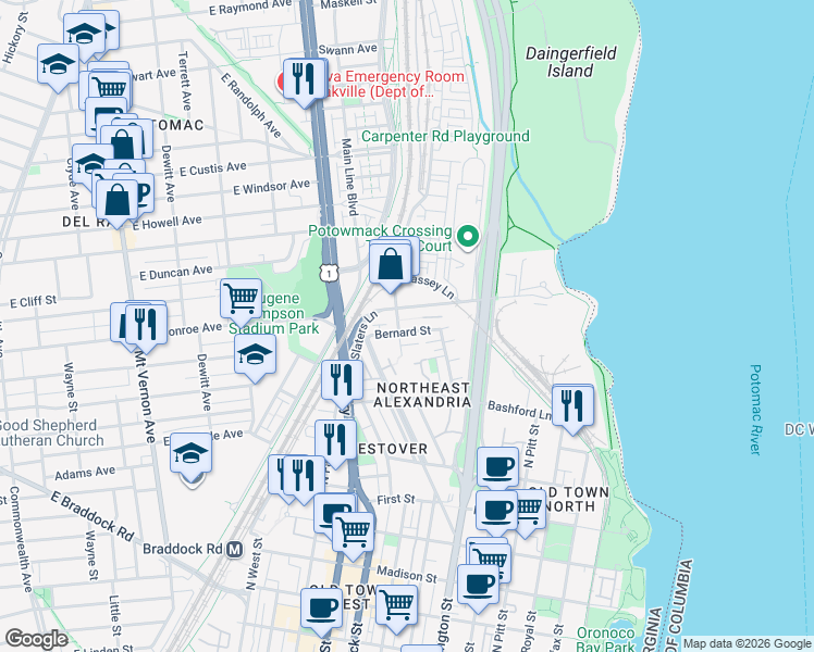 map of restaurants, bars, coffee shops, grocery stores, and more near 101 Independence Avenue Southeast in Washington