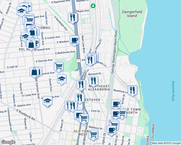 map of restaurants, bars, coffee shops, grocery stores, and more near 101 Independence Avenue Southeast in Washington