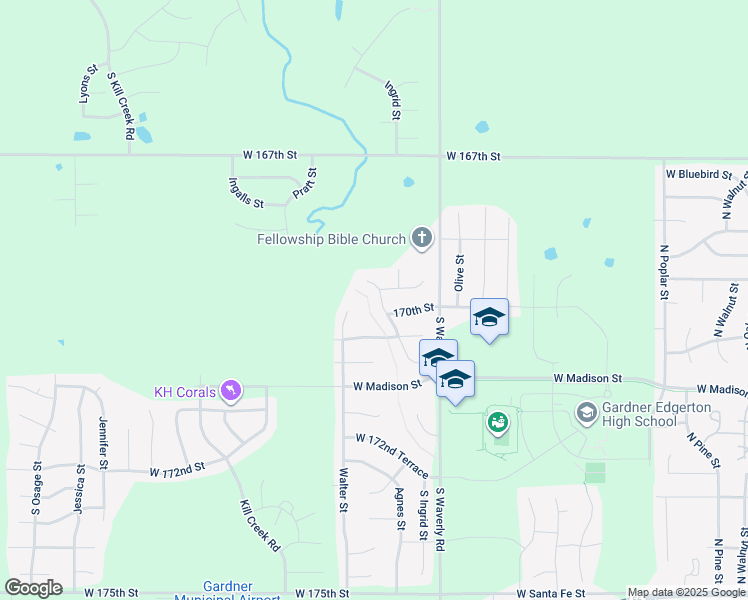map of restaurants, bars, coffee shops, grocery stores, and more near 16950 Agnes Street in Gardner