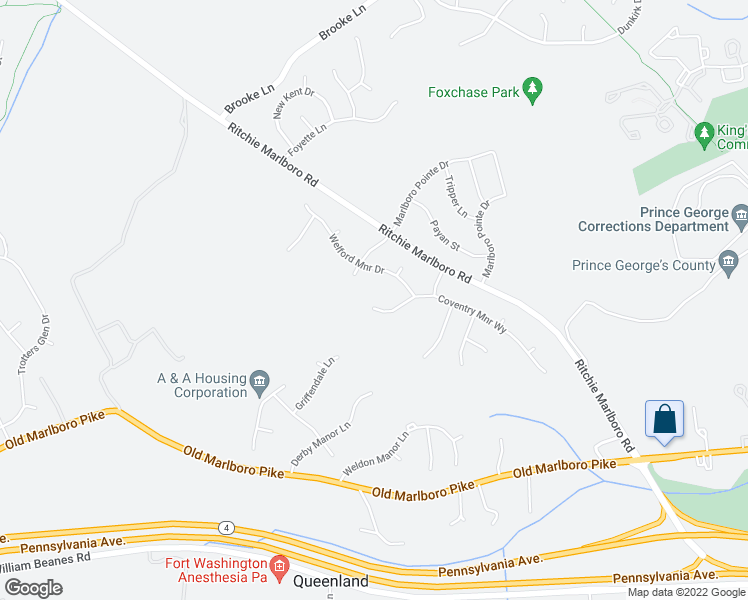 map of restaurants, bars, coffee shops, grocery stores, and more near 12502 Coventry Manor Way in Upper Marlboro