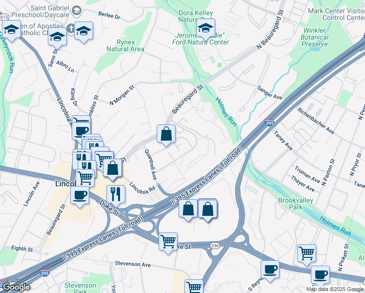map of restaurants, bars, coffee shops, grocery stores, and more near 432 North Armistead Street in Alexandria