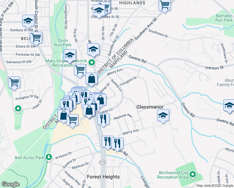 map of restaurants, bars, coffee shops, grocery stores, and more near 101 Independence Avenue Southeast in Washington