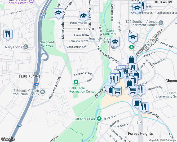map of restaurants, bars, coffee shops, grocery stores, and more near 101 Independence Avenue Southeast in Washington