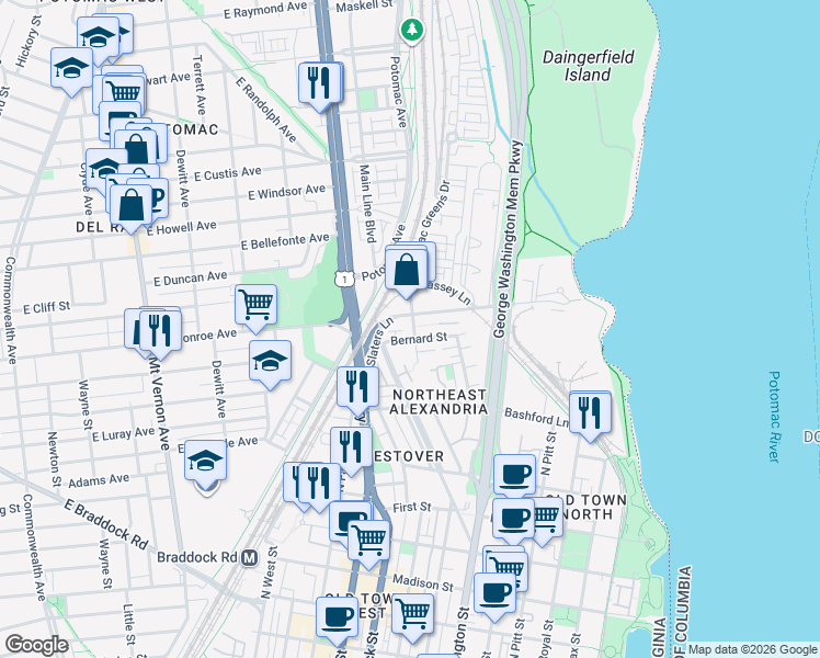 map of restaurants, bars, coffee shops, grocery stores, and more near 101 Independence Avenue Southeast in Washington
