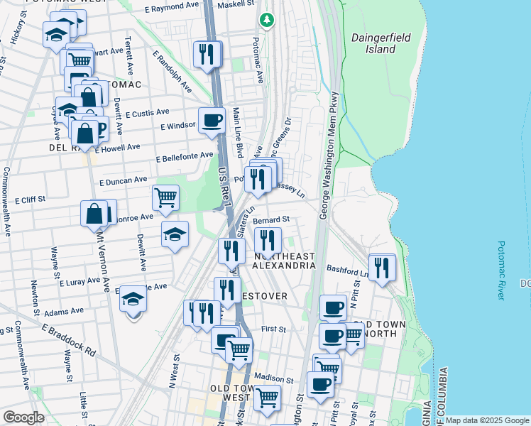 map of restaurants, bars, coffee shops, grocery stores, and more near 101 Independence Avenue Southeast in Washington