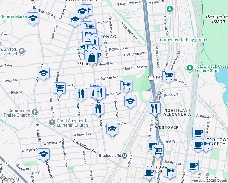 map of restaurants, bars, coffee shops, grocery stores, and more near 101 Independence Avenue Southeast in Washington