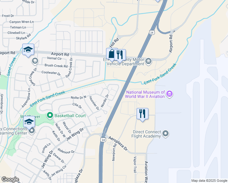 map of restaurants, bars, coffee shops, grocery stores, and more near 5367 Blair View in Colorado Springs