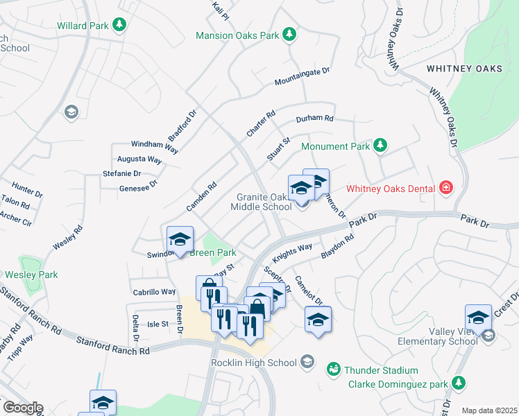 map of restaurants, bars, coffee shops, grocery stores, and more near 2629 Catalina Drive in Rocklin