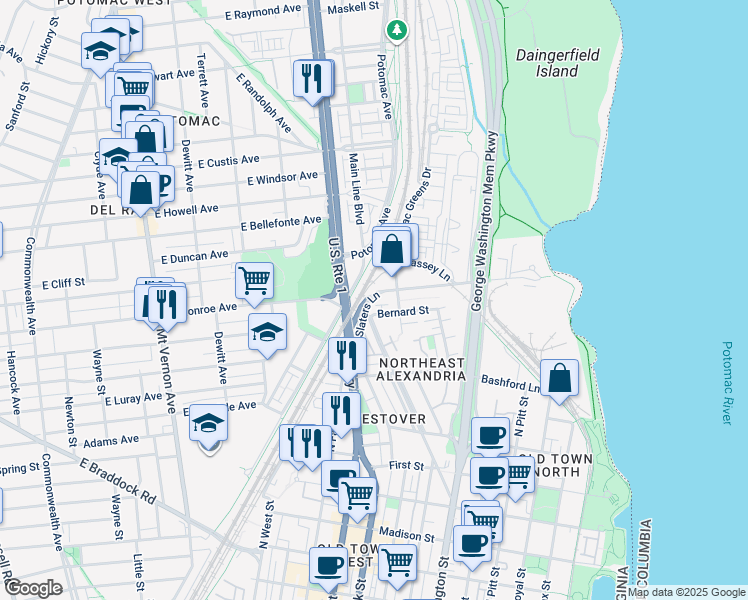 map of restaurants, bars, coffee shops, grocery stores, and more near 101 Independence Avenue Southeast in Washington