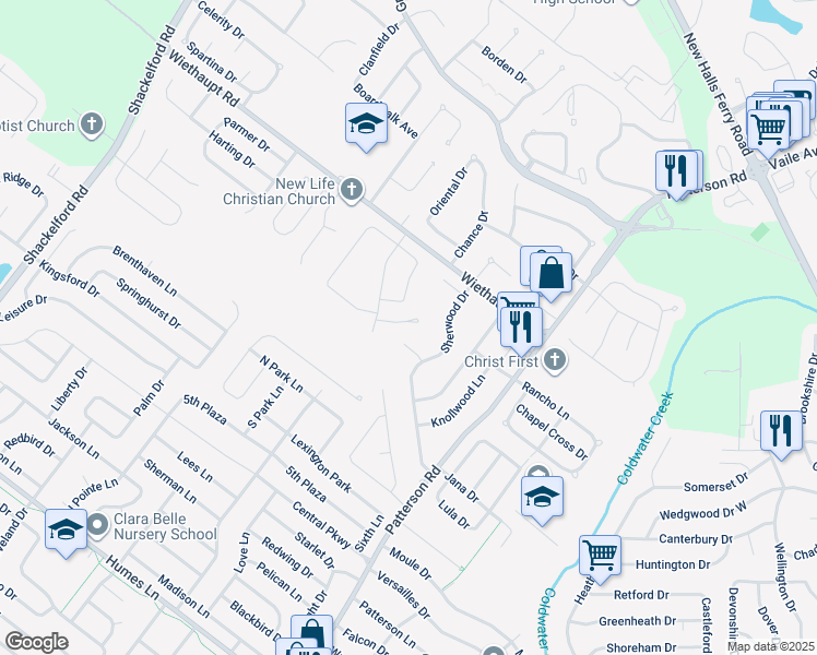 map of restaurants, bars, coffee shops, grocery stores, and more near 883 Dawnview Court in Florissant