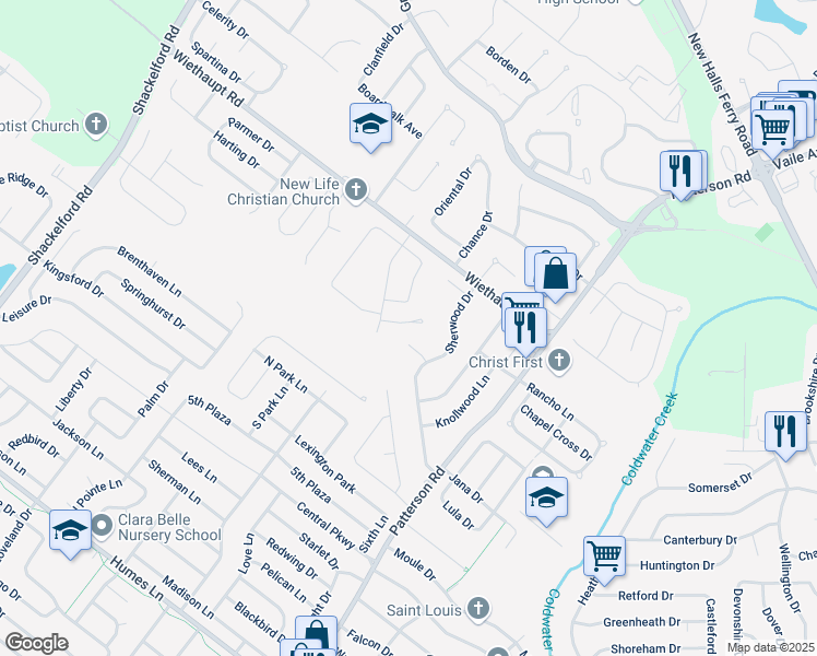 map of restaurants, bars, coffee shops, grocery stores, and more near 883 Dawnview Court in Florissant