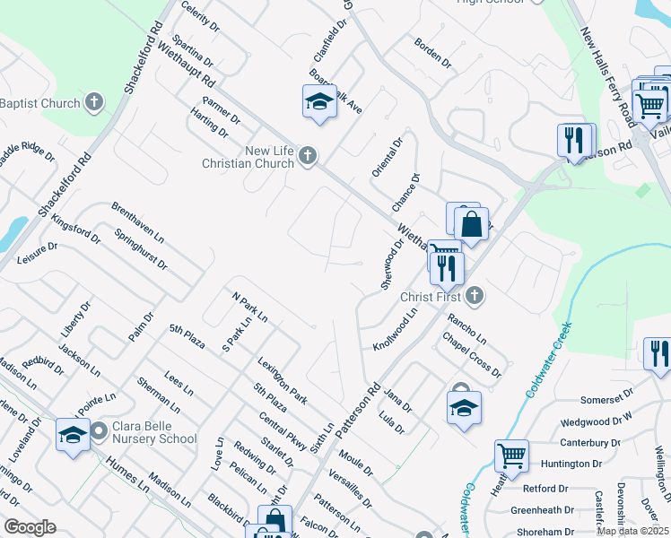 map of restaurants, bars, coffee shops, grocery stores, and more near 883 Dawnview Court in Florissant
