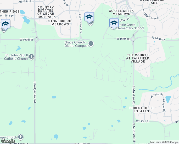 map of restaurants, bars, coffee shops, grocery stores, and more near 16915 South Ridgeview Road in Olathe