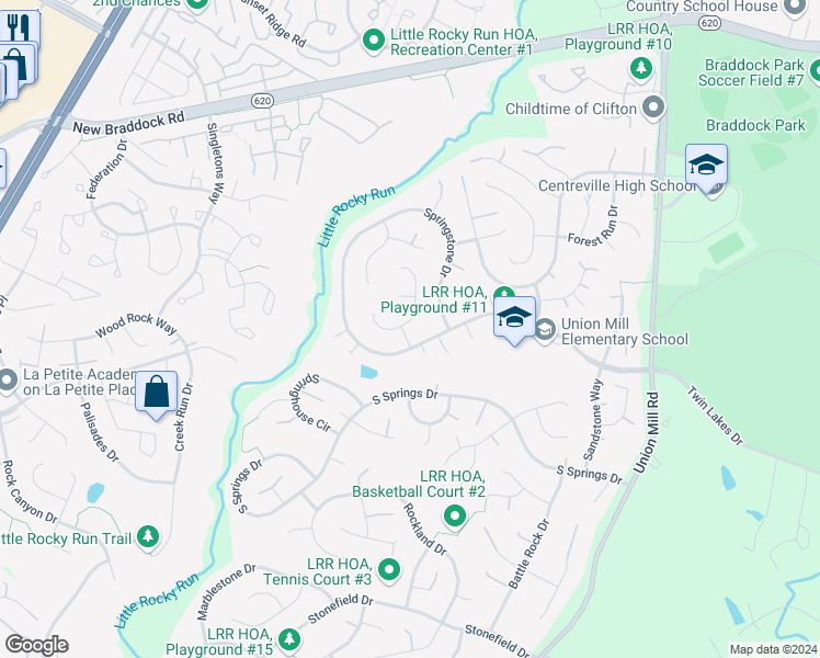 map of restaurants, bars, coffee shops, grocery stores, and more near 6227 Stonehunt Place in Clifton