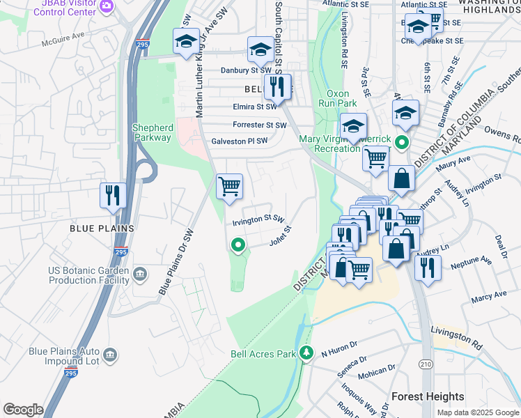 map of restaurants, bars, coffee shops, grocery stores, and more near 136 Ivanhoe Street Southwest in Washington