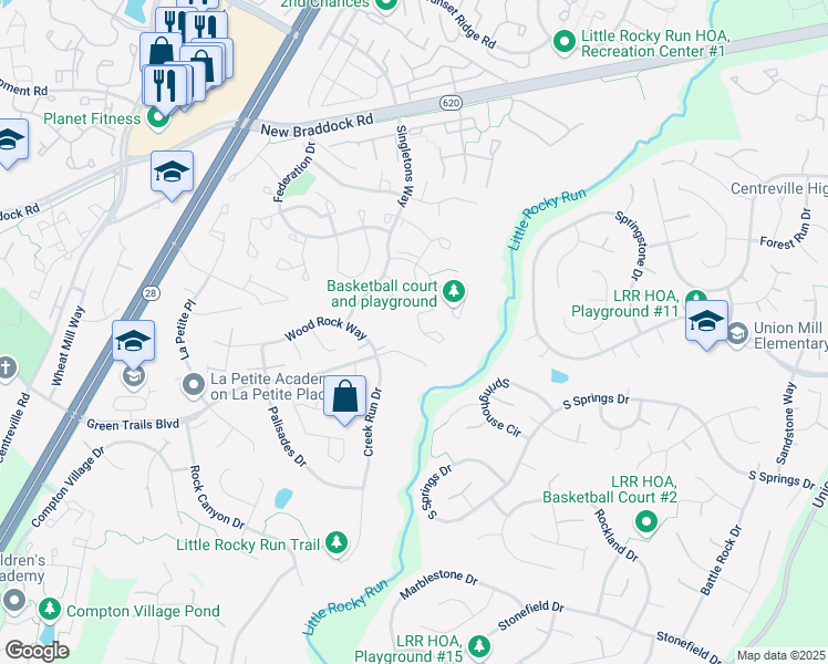 map of restaurants, bars, coffee shops, grocery stores, and more near 13943 Baton Rouge Court in Centreville