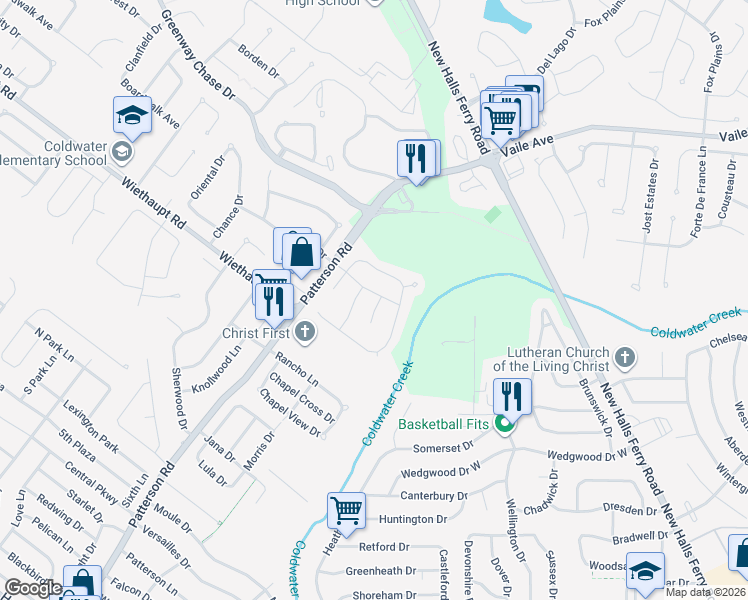 map of restaurants, bars, coffee shops, grocery stores, and more near 2931 Rexford Creek Court in Florissant