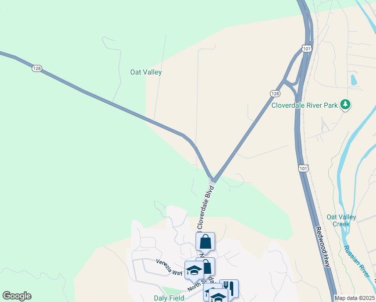 map of restaurants, bars, coffee shops, grocery stores, and more near 31215 California 128 in Cloverdale