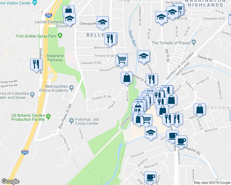 map of restaurants, bars, coffee shops, grocery stores, and more near 101 Independence Avenue Southeast in Washington