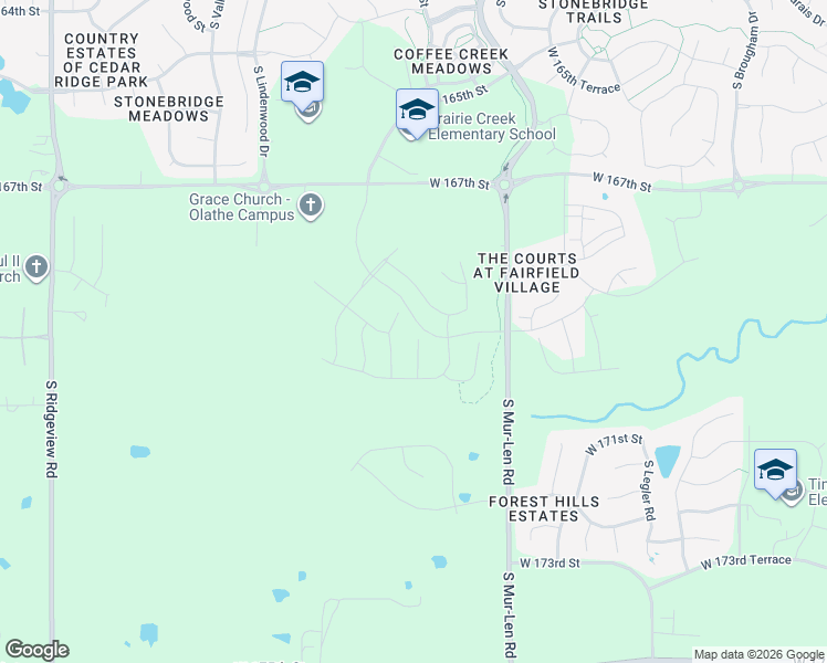 map of restaurants, bars, coffee shops, grocery stores, and more near 16946 South Laurelwood Street in Olathe