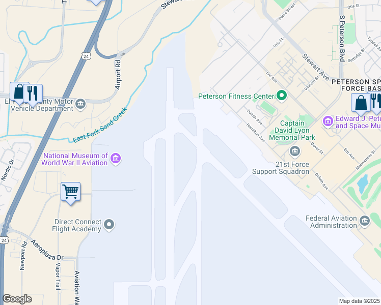 map of restaurants, bars, coffee shops, grocery stores, and more near in CHEY Mountain Air Force Base