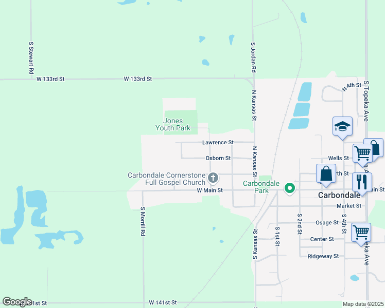 map of restaurants, bars, coffee shops, grocery stores, and more near 612 Osborn Street in Carbondale