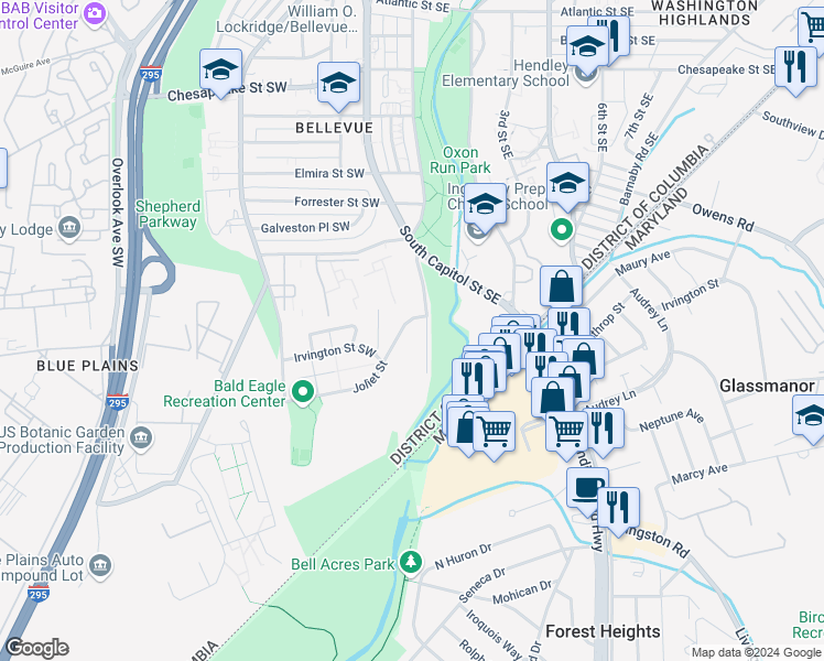 map of restaurants, bars, coffee shops, grocery stores, and more near 101 Independence Avenue Southeast in Washington