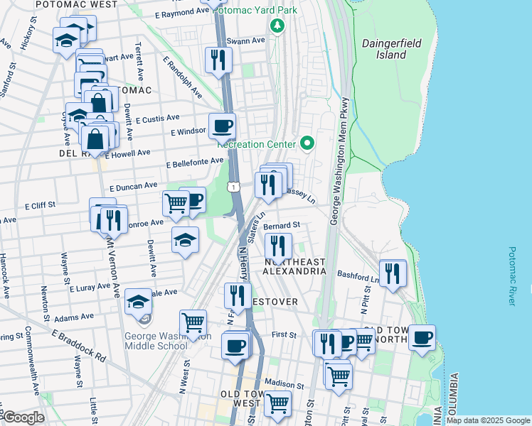 map of restaurants, bars, coffee shops, grocery stores, and more near 101 Independence Avenue Southeast in Washington