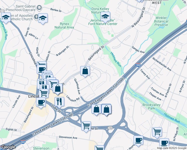 map of restaurants, bars, coffee shops, grocery stores, and more near 434 North Armistead Street in Alexandria