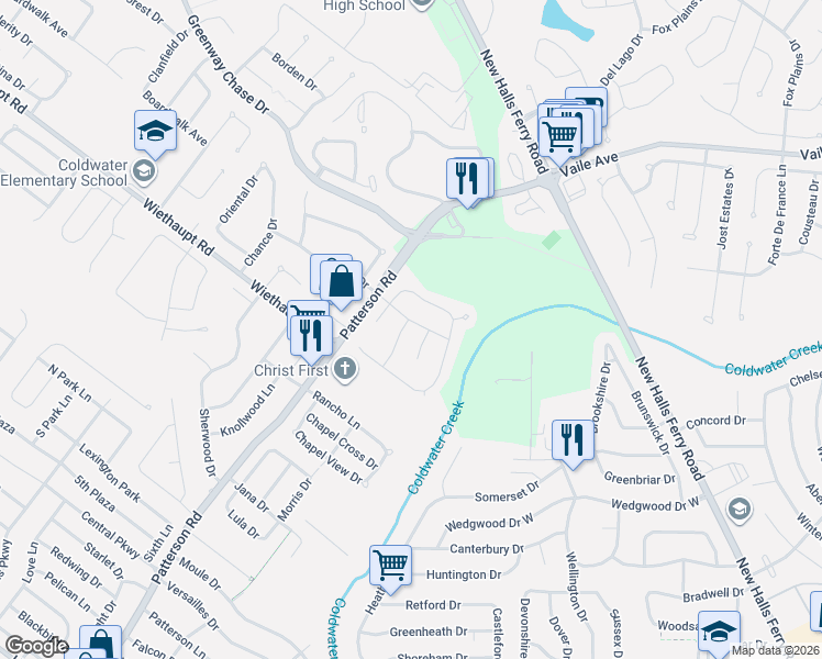 map of restaurants, bars, coffee shops, grocery stores, and more near 2940 Willow Mound Lane in Florissant