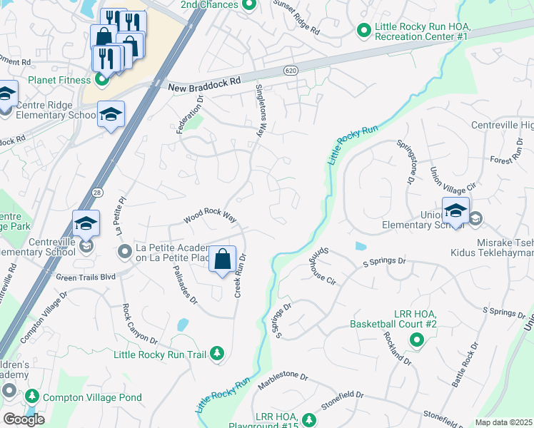 map of restaurants, bars, coffee shops, grocery stores, and more near 13947 Baton Rouge Court in Centreville