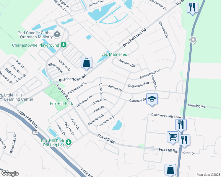 map of restaurants, bars, coffee shops, grocery stores, and more near 929 Apricot Drive in Saint Charles