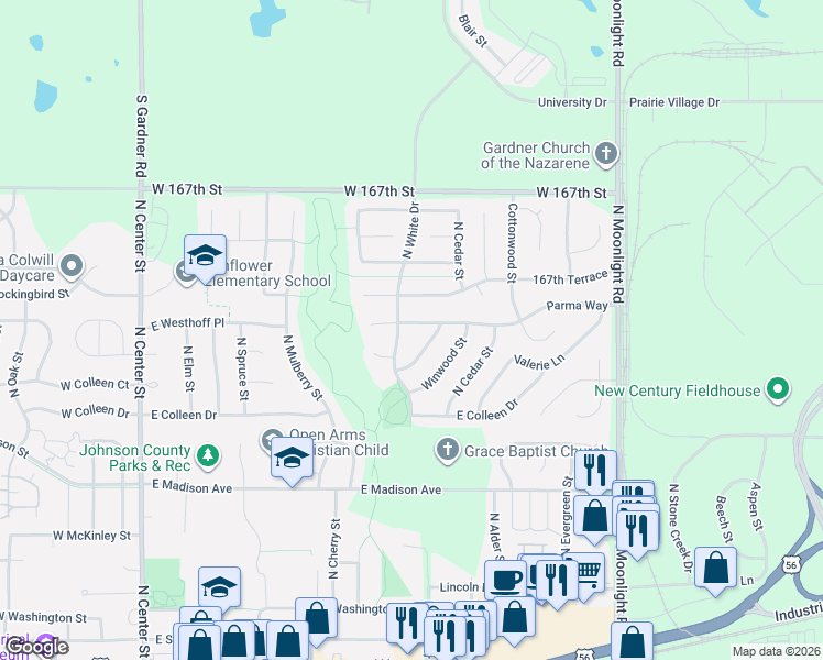 map of restaurants, bars, coffee shops, grocery stores, and more near 525 Parma Way in Gardner