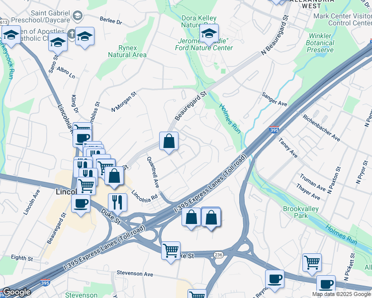map of restaurants, bars, coffee shops, grocery stores, and more near 434 North Armistead Street in Alexandria