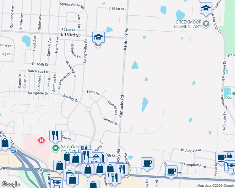 map of restaurants, bars, coffee shops, grocery stores, and more near 16612 Kentucky Road in Belton