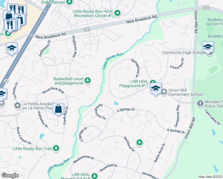 map of restaurants, bars, coffee shops, grocery stores, and more near 13824 Springstone Drive in Clifton