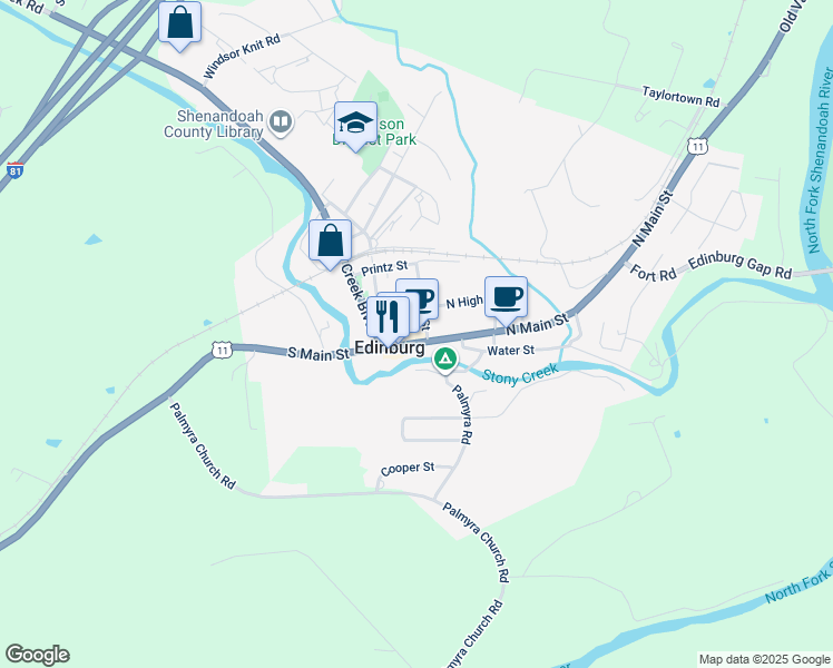 map of restaurants, bars, coffee shops, grocery stores, and more near 104 South Main Street in Edinburg