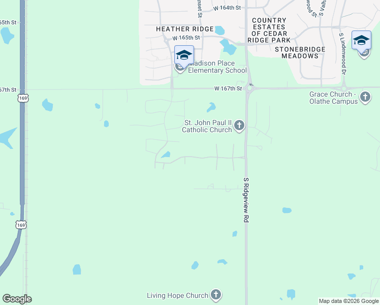 map of restaurants, bars, coffee shops, grocery stores, and more near 17000 South Ridgeview Road in Olathe