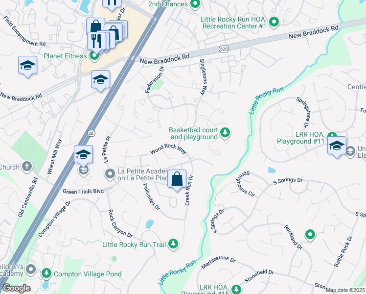 map of restaurants, bars, coffee shops, grocery stores, and more near 14014 Wood Rock Way in Centreville