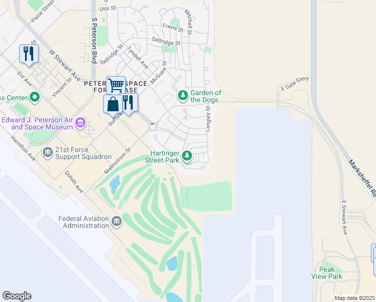 map of restaurants, bars, coffee shops, grocery stores, and more near 771 Langley Street in Colorado Springs